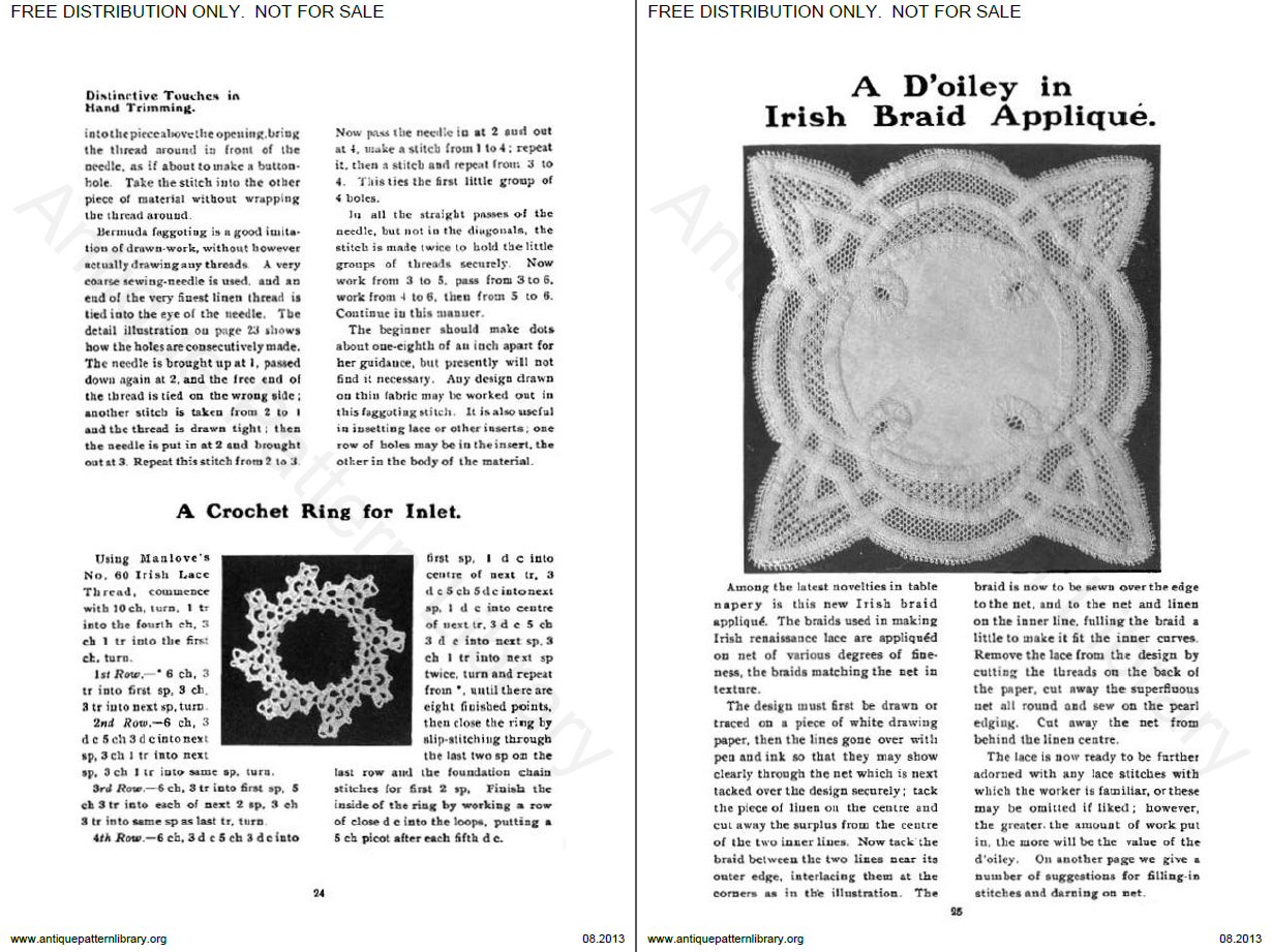 Distinctive Touches in Hand Trimming (continued) - A D'oiley in Irish Braid Applique