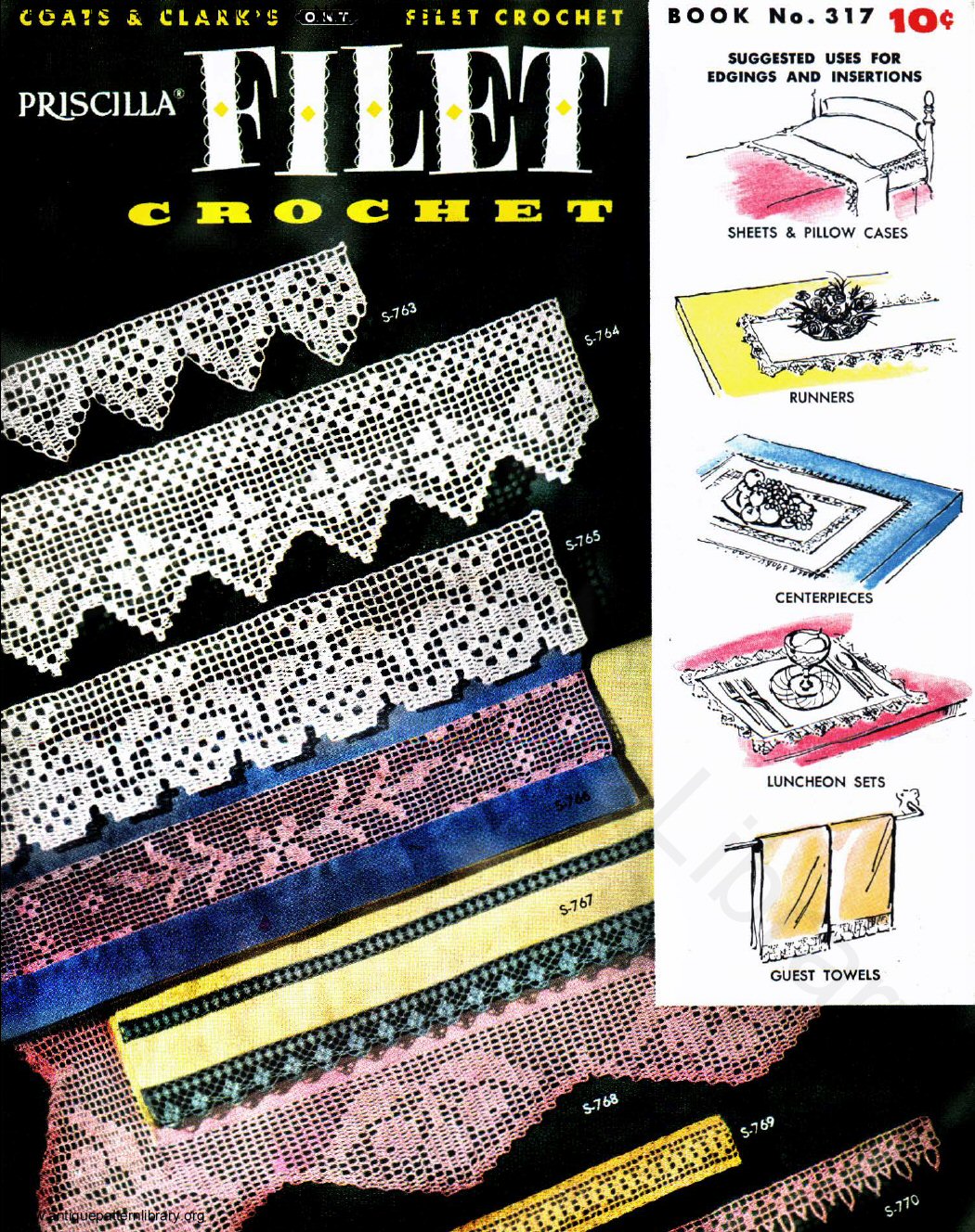 6-TA006 Coats & Clark's O.N.T. Filet Crochet Book No. 317 Priscilla Filet Crochet