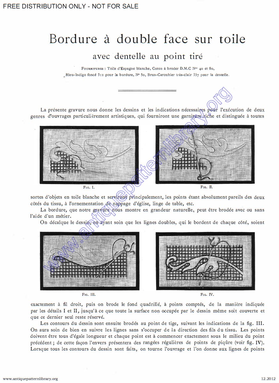 9. Bordure a double face sur toile avec dentelle au point tire.