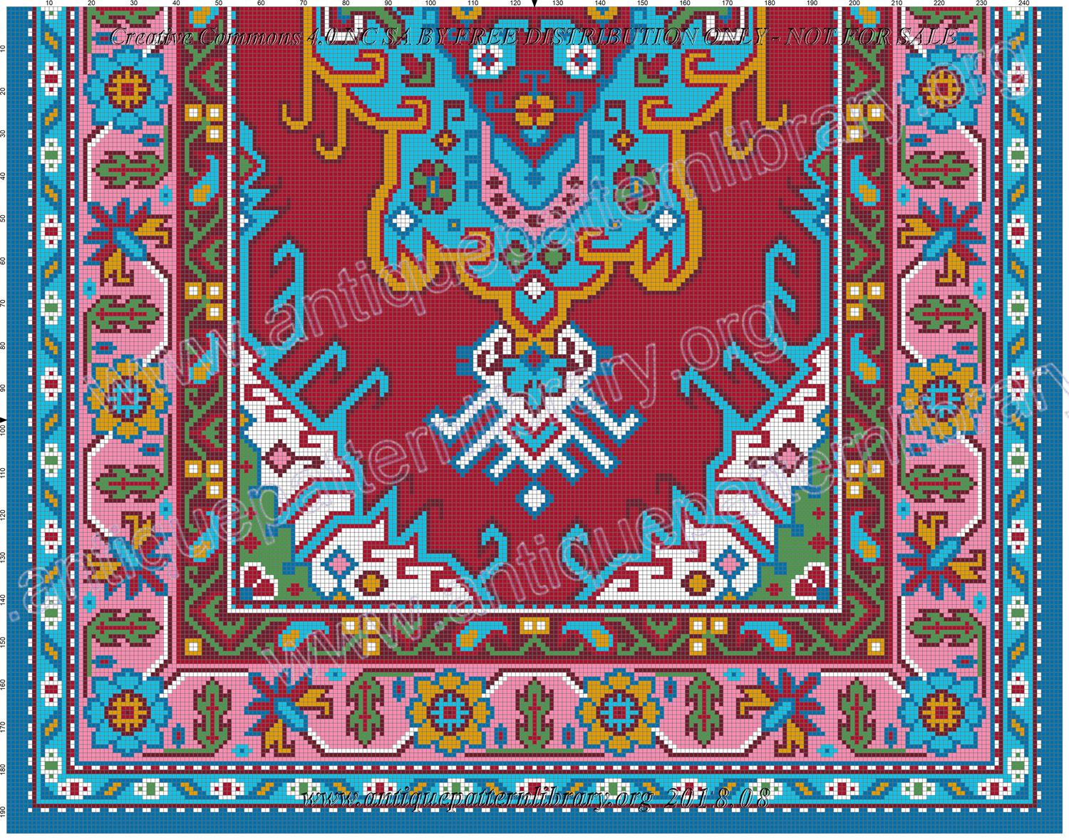 A-MH005 Tapestry design in red, turquoise, pink.