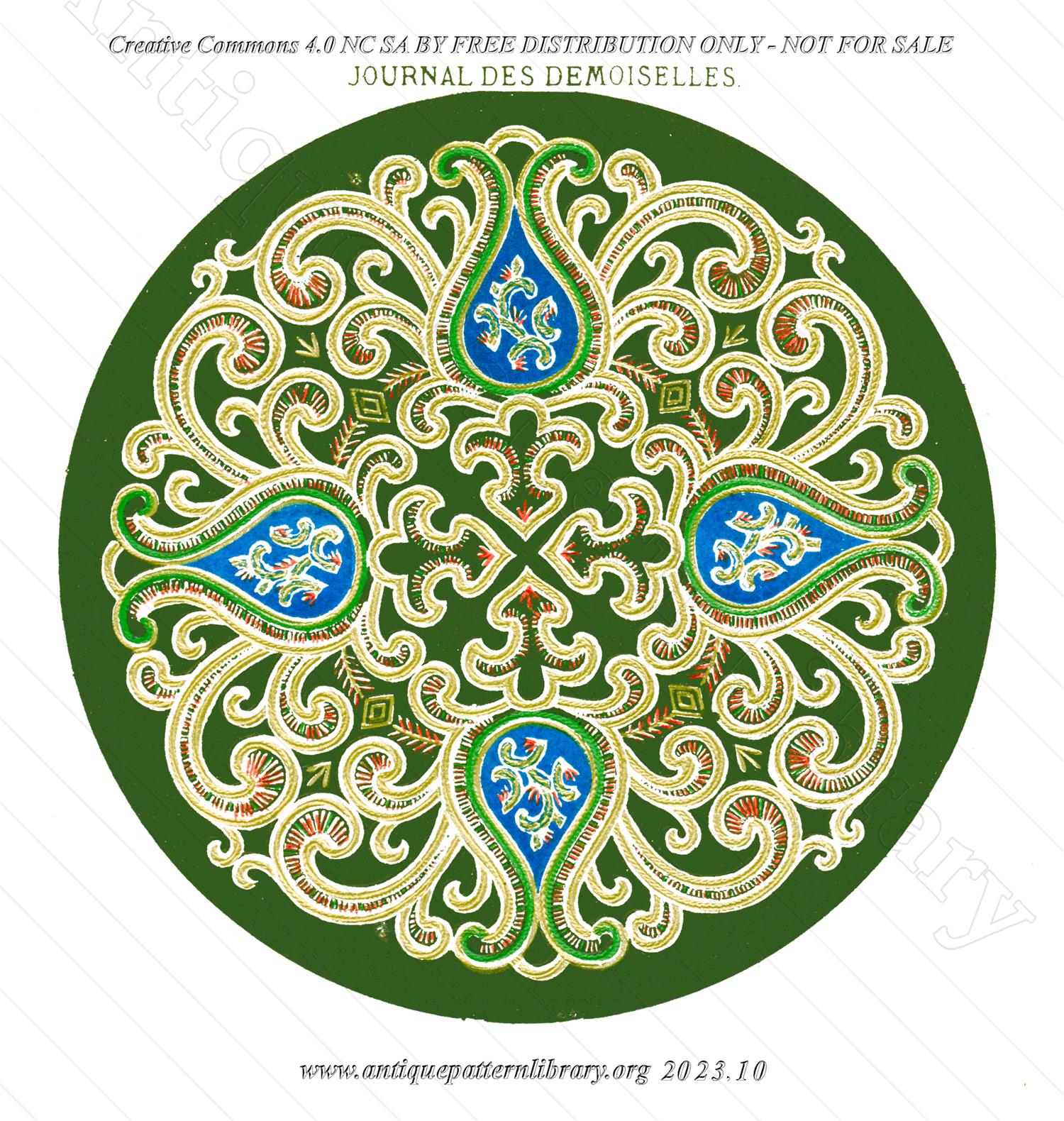 A-MH177 Round pattern in laid gold thread on green background 