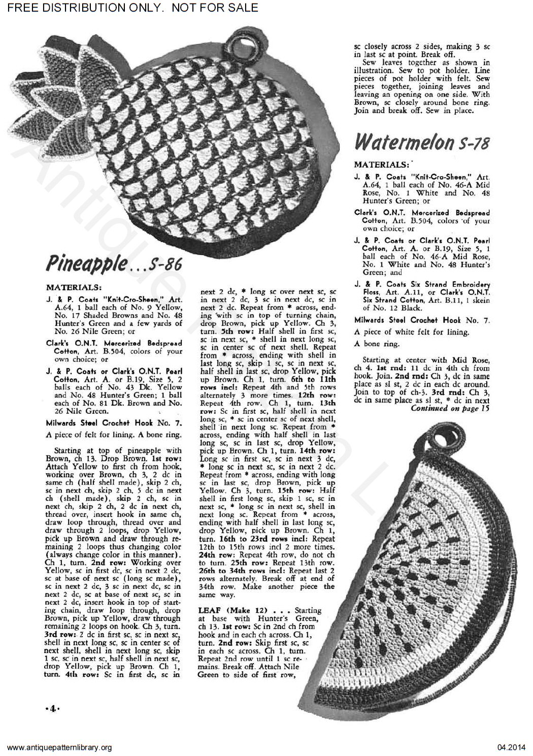 B-JA120 New Book of Pot Holders and Hot Platter Mats, Book No. 274