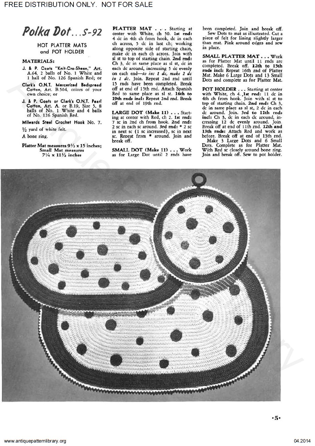 B-JA120 New Book of Pot Holders and Hot Platter Mats, Book No. 274