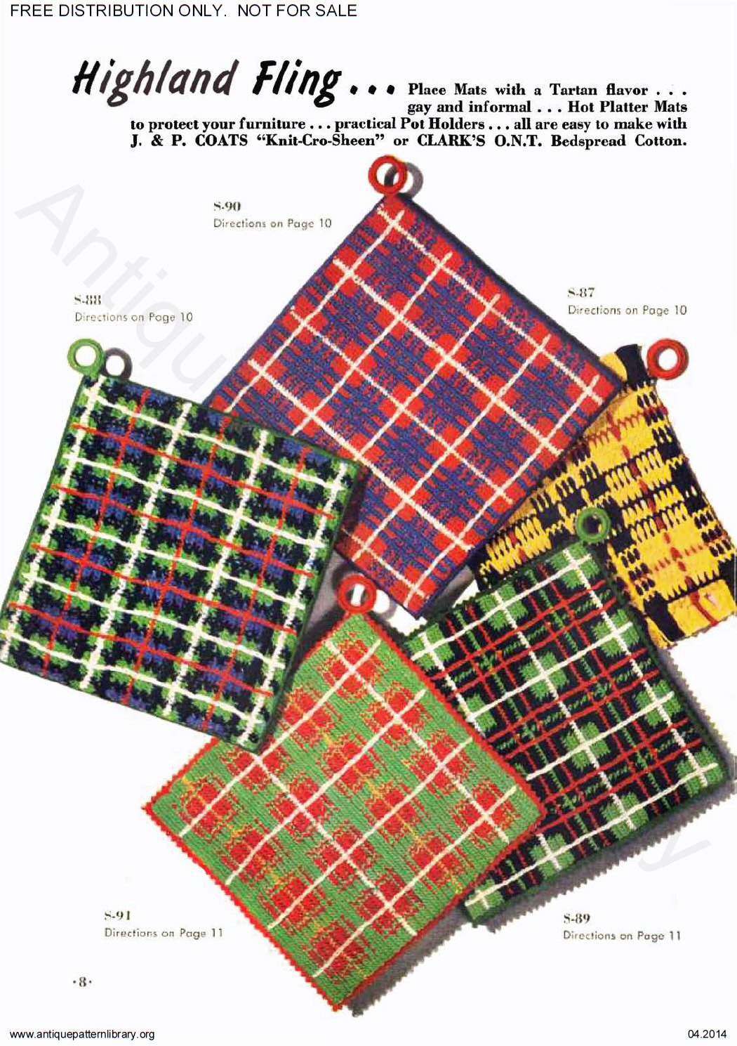 B-JA120 New Book of Pot Holders and Hot Platter Mats, Book No. 274