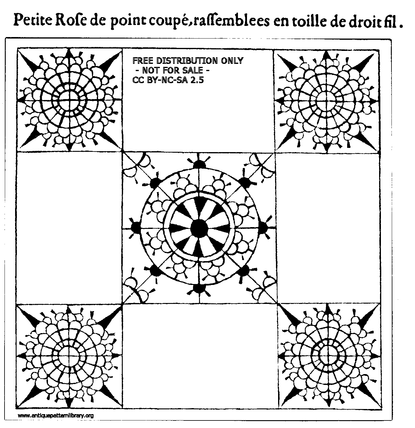 Petite Rose de point coupe, rassemblees en toille de droit fil