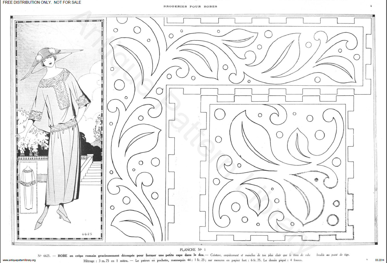 No. 6625. Robe en crepe romain gracieusement decoupee pour former une petite cape dans le dos. 