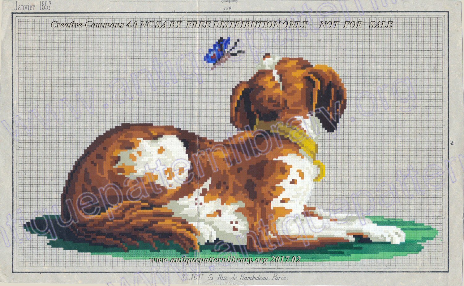 H-JG004 Janvier 1857 - Dog with butterfly