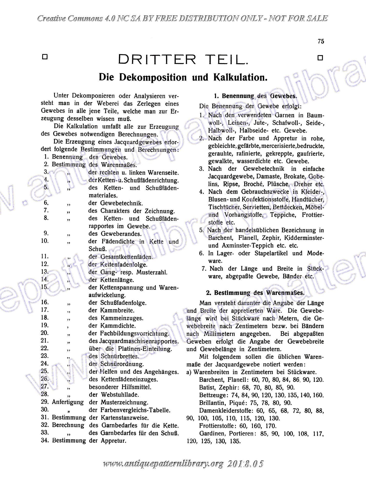 I-WM001 Technologie, Bindungslehre, Dekomposition und Kalkulation der Jacquard-Weberei