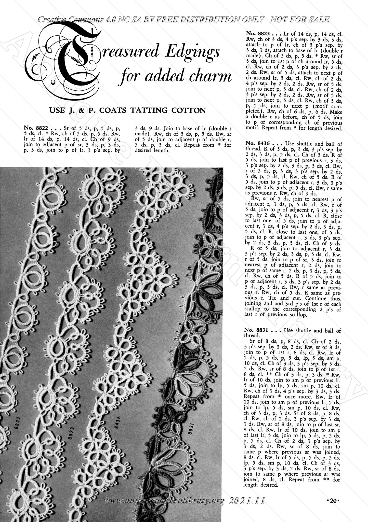 J-JP005 Tatting - Luncheon sets, Doilies, Collars, Edgings