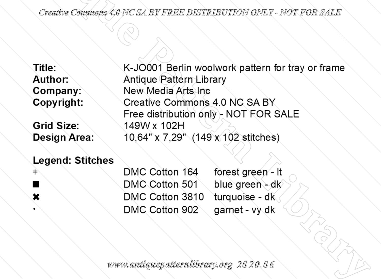K-JO001 Berlin woolwork pattern for tray or frame