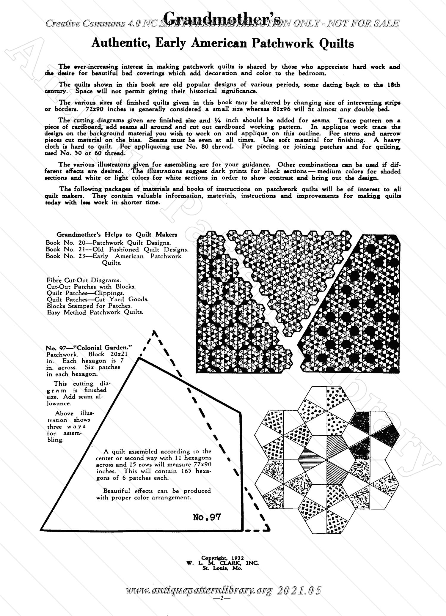 L-HW002 Grandmother's Authentic Early American Patchwork Quilts Book No. 23