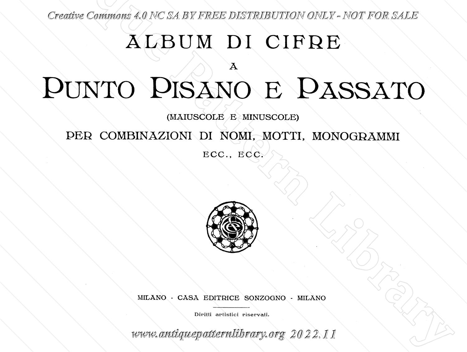 M-II006 Album di cifre a Punto Pisano e Passata