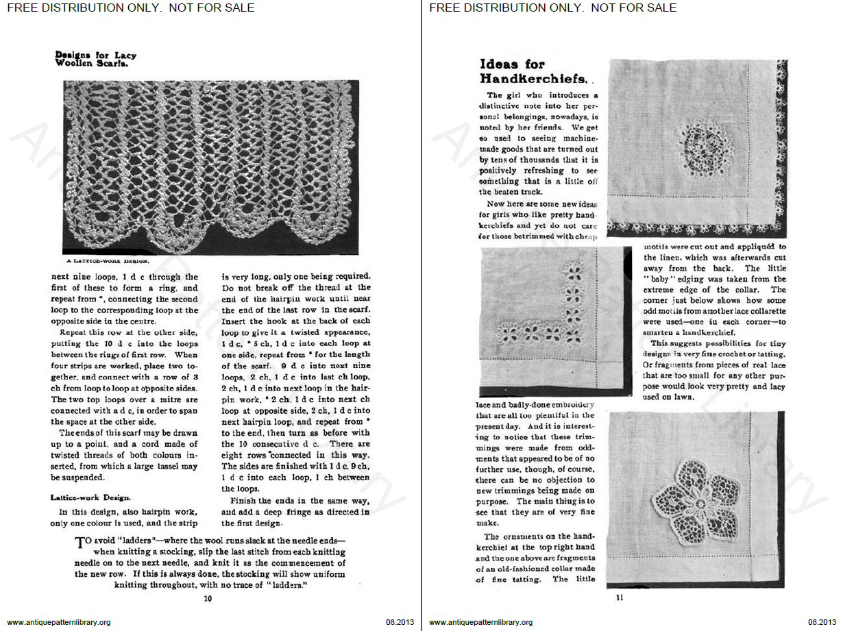 Designs for lacy woollen scarfs (continued) - Ideas for handkerchiefs