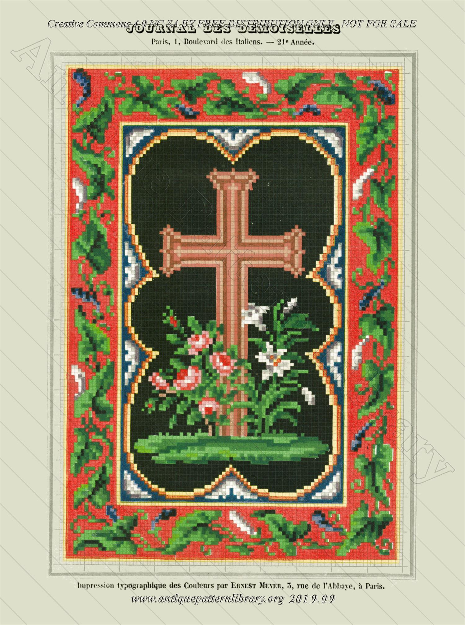 A-MH151 Cross with roses and lilies in floral frame