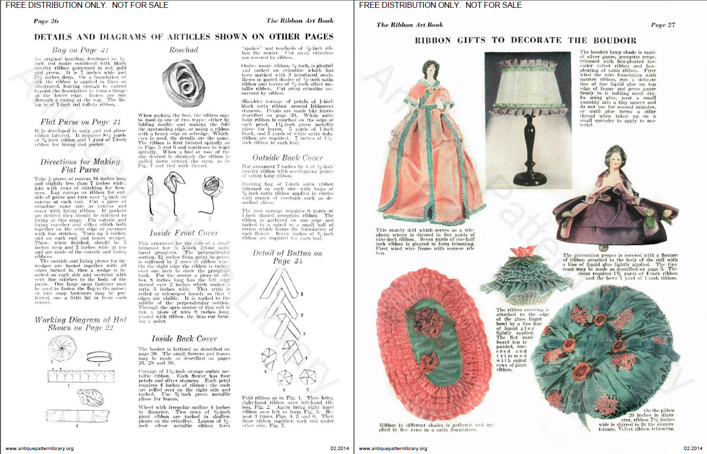 Details and diagrams of articles shown on other pages
Ribbon gifts to decorate the boudoir