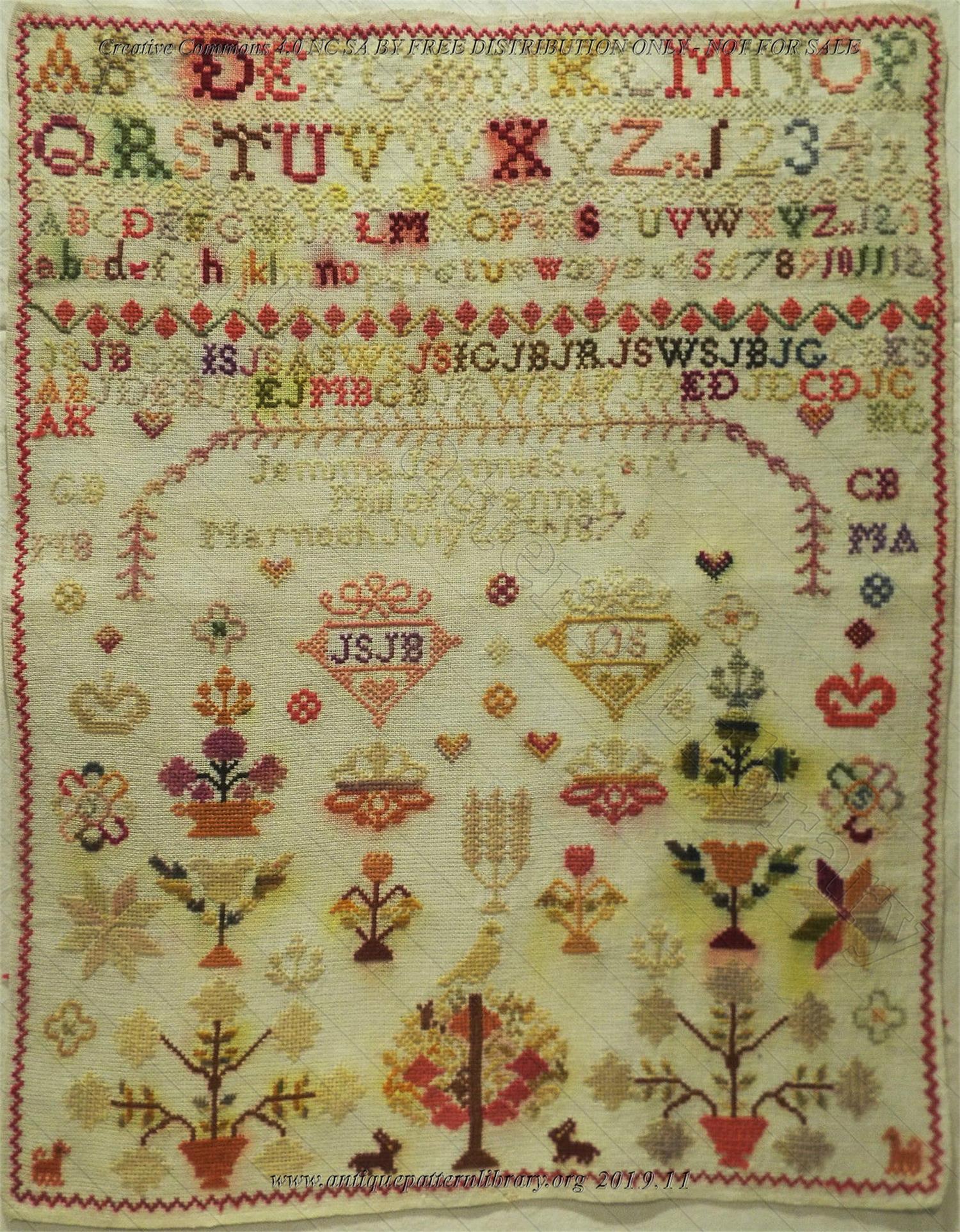 E-CO001 1876 Jemima Stuart sampler