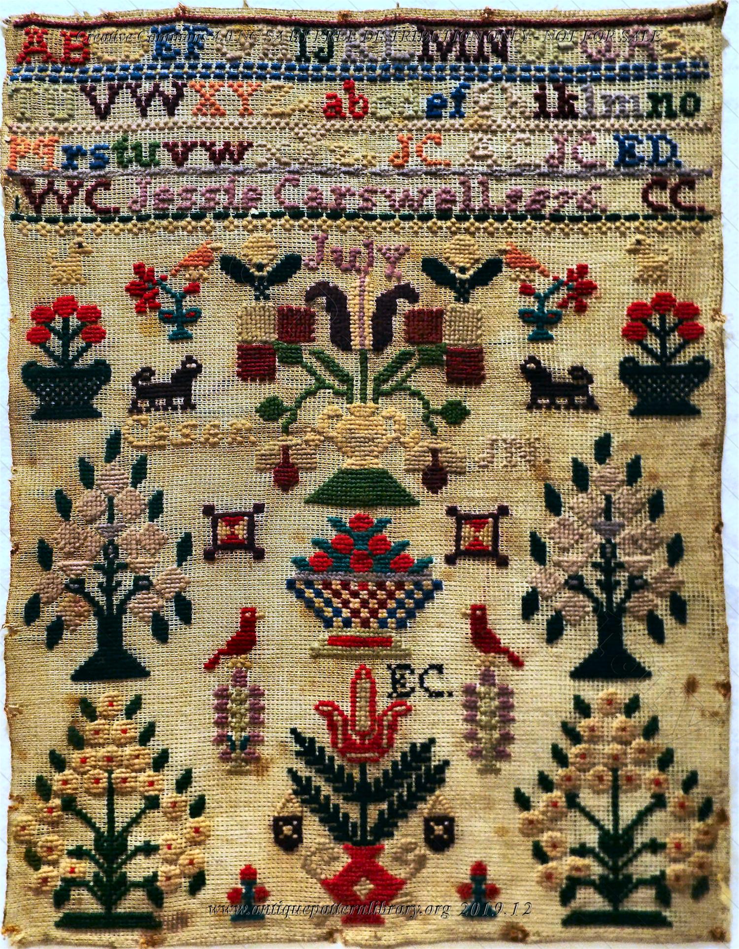 E-CO004 1876 Jessie Carswell sampler