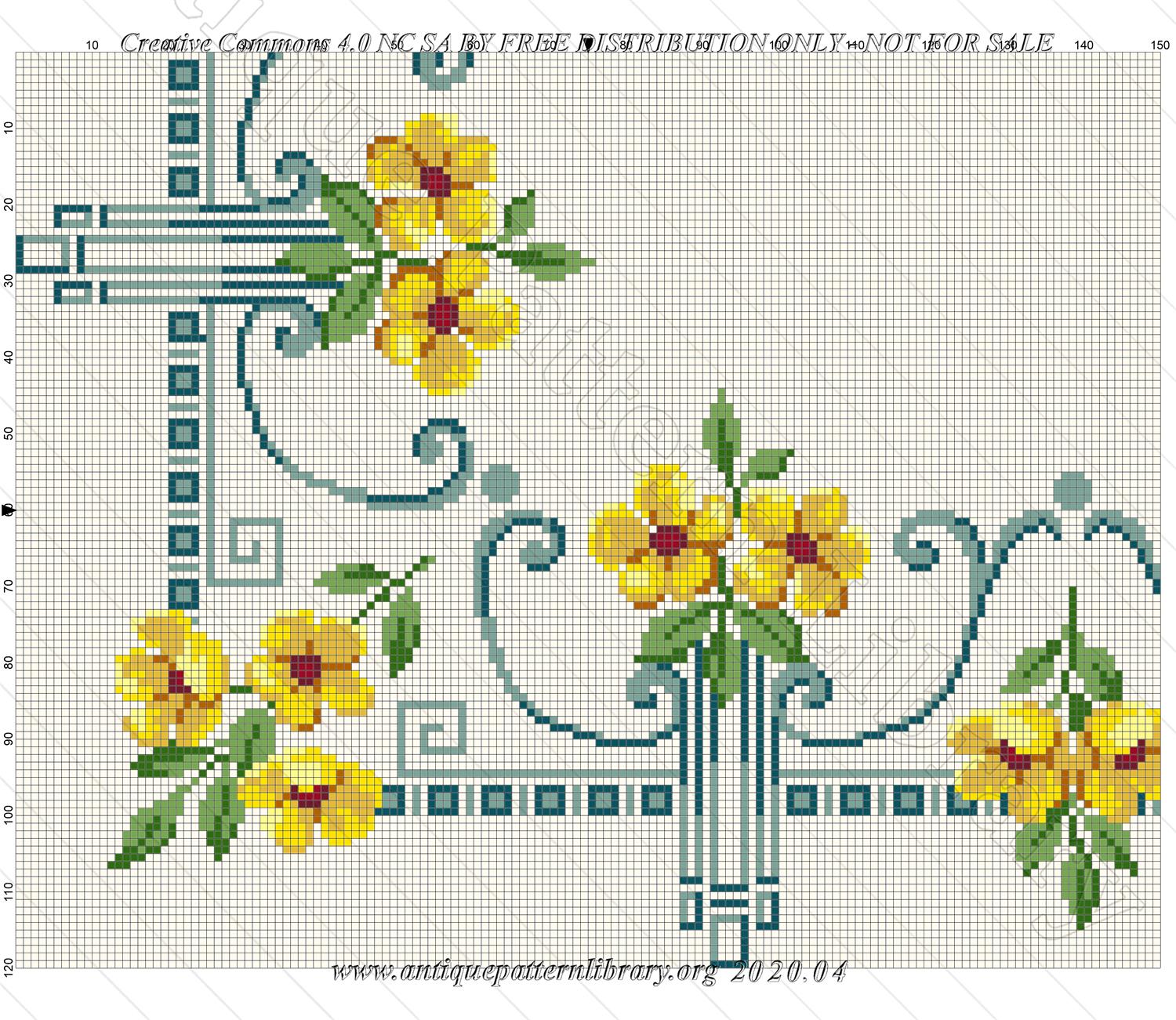F-IS073 Yellow flowers on abstract pedestal, corner design
