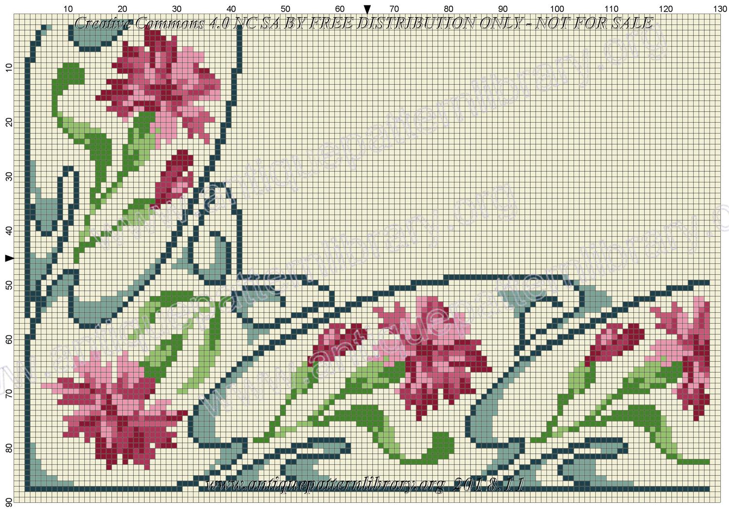 F-IS089 Floral corner design with carnations and blue swirls