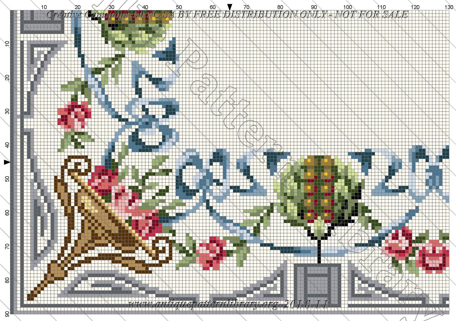 I-BH002 Corner embroidery with blue ribbons, pink roses, topiary urn