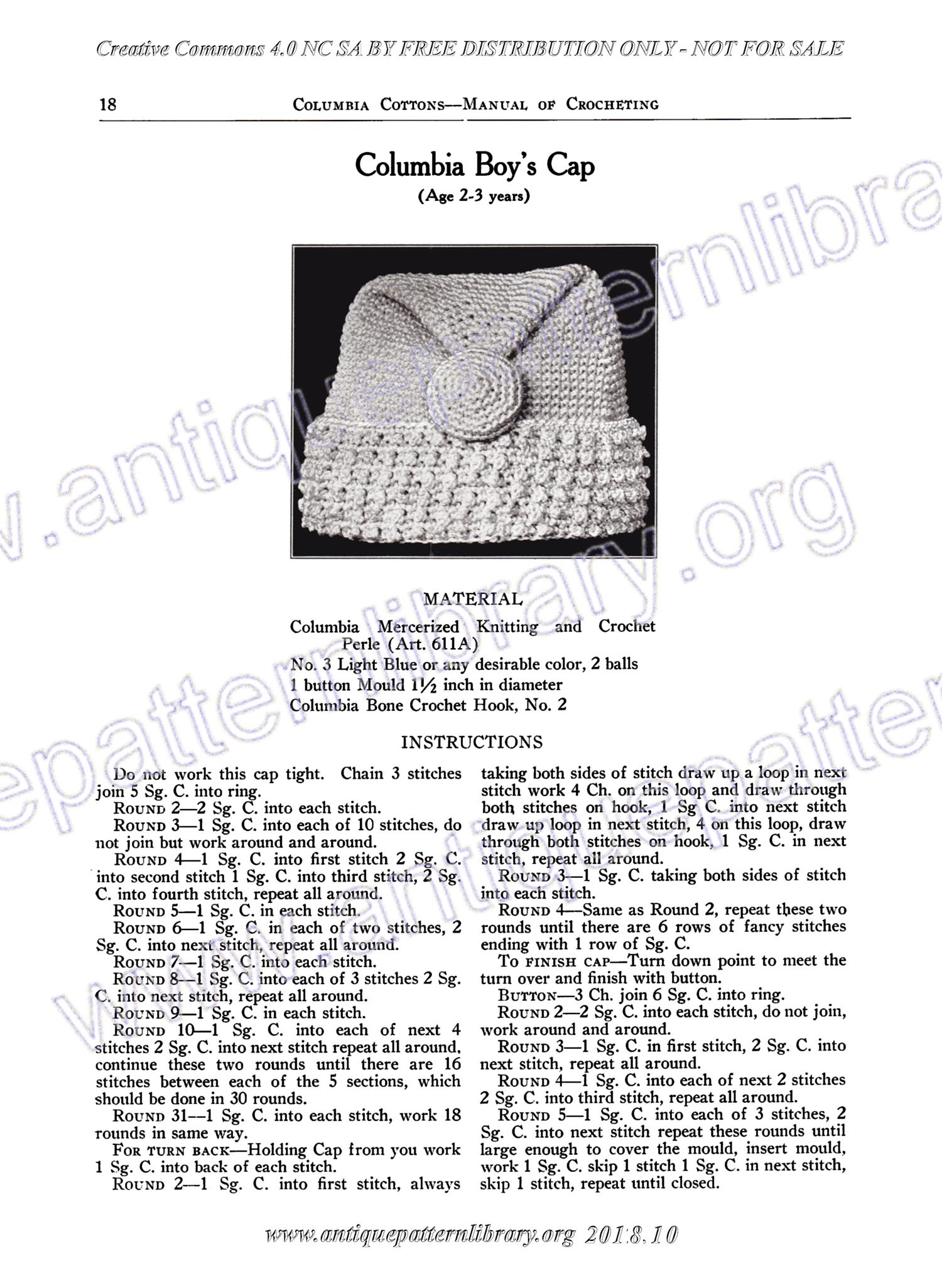 I-SB001 Manual of Crocheting Infant's and Children's Caps