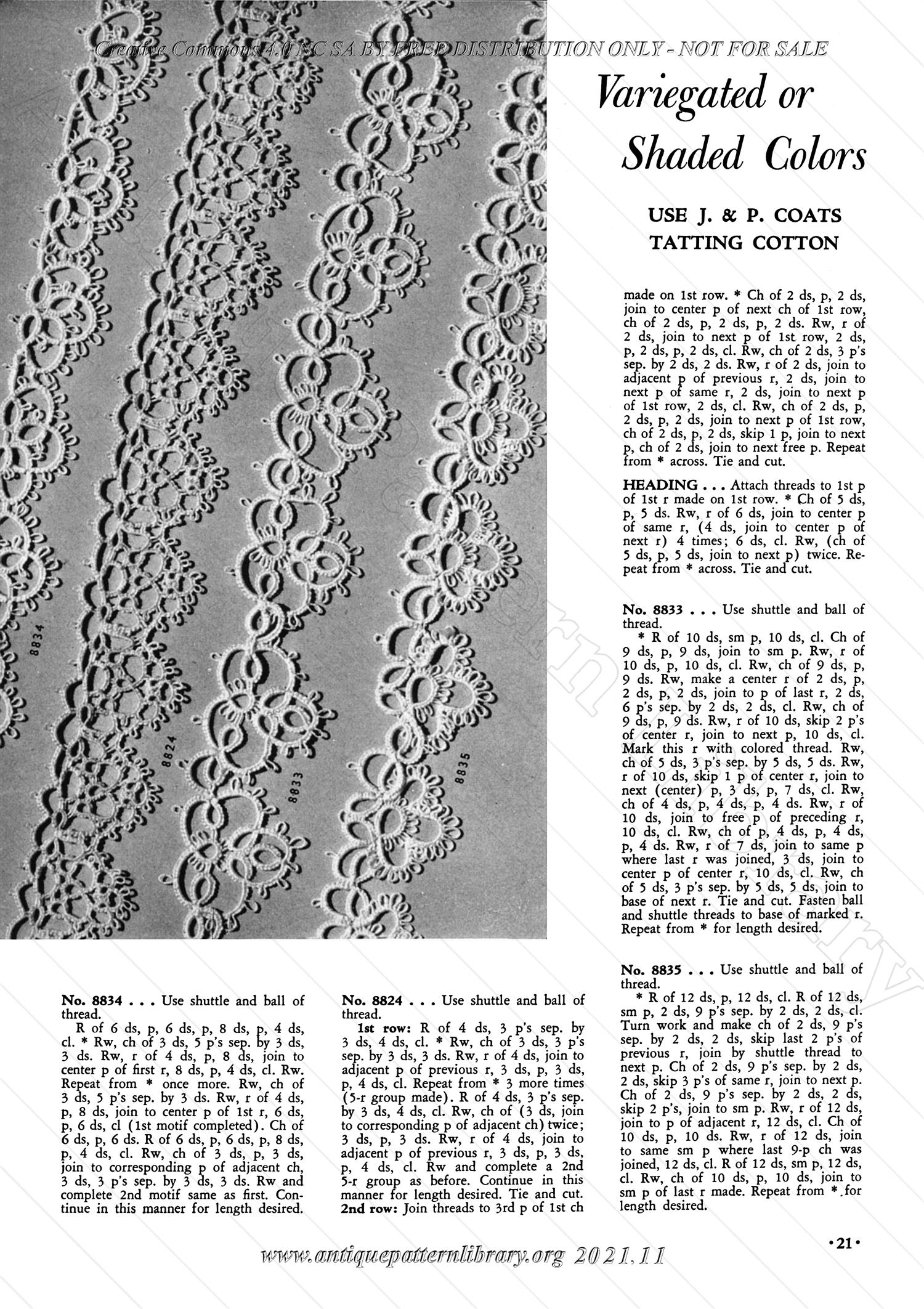J-JP005 Tatting - Luncheon sets, Doilies, Collars, Edgings