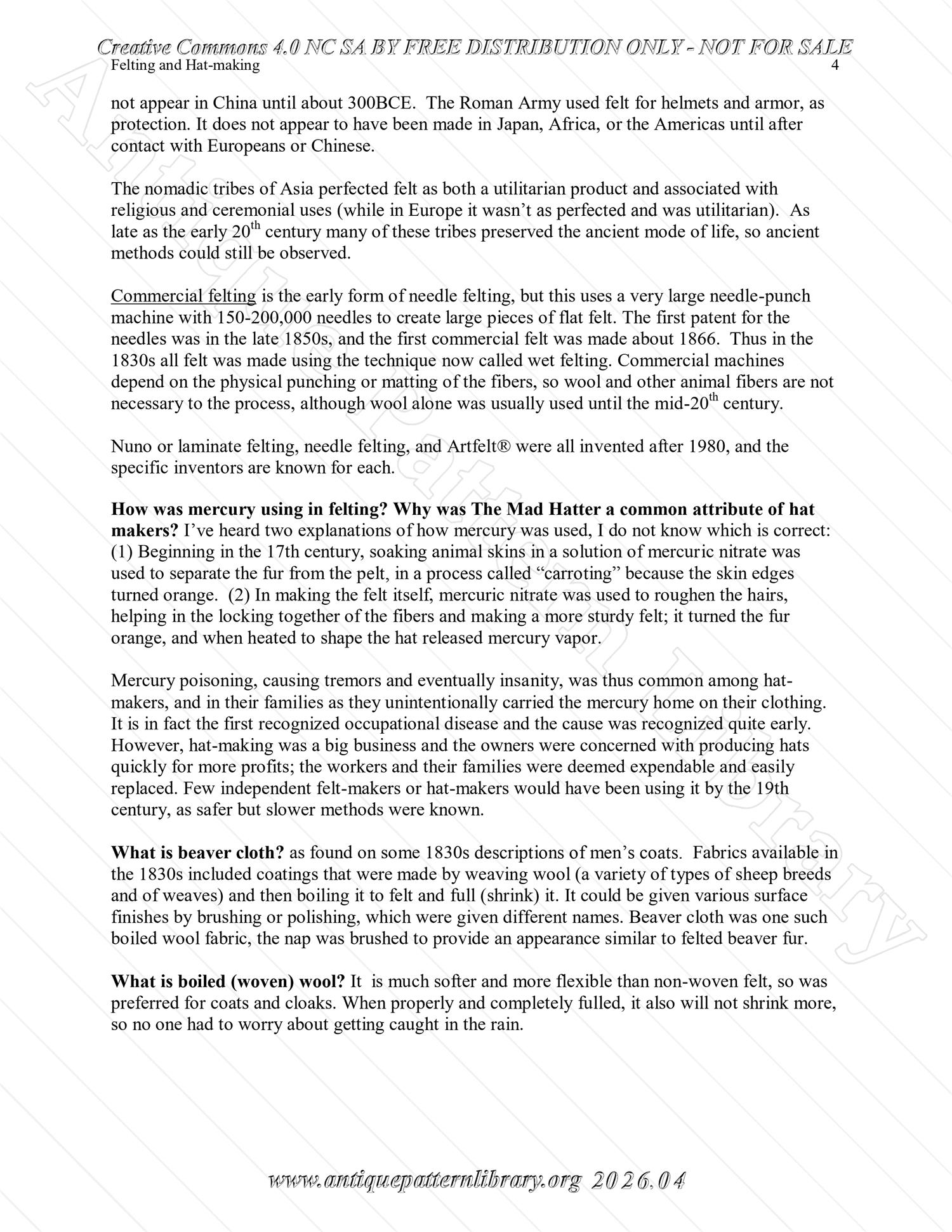 Q-HW001 Interpreting Felting and Hat-Making at Lincoln's New Salem State Historic Site (1830s)