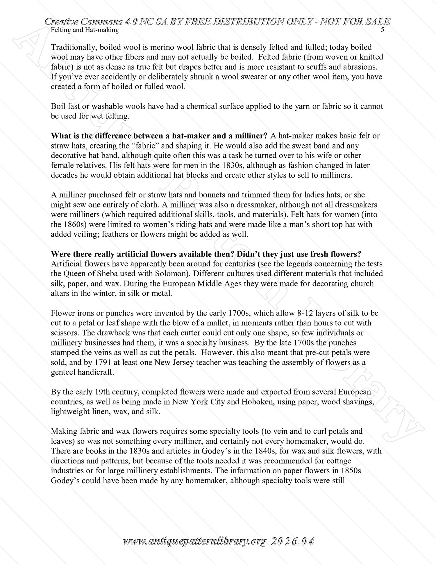 Q-HW001 Interpreting Felting and Hat-Making at Lincoln's New Salem State Historic Site (1830s)