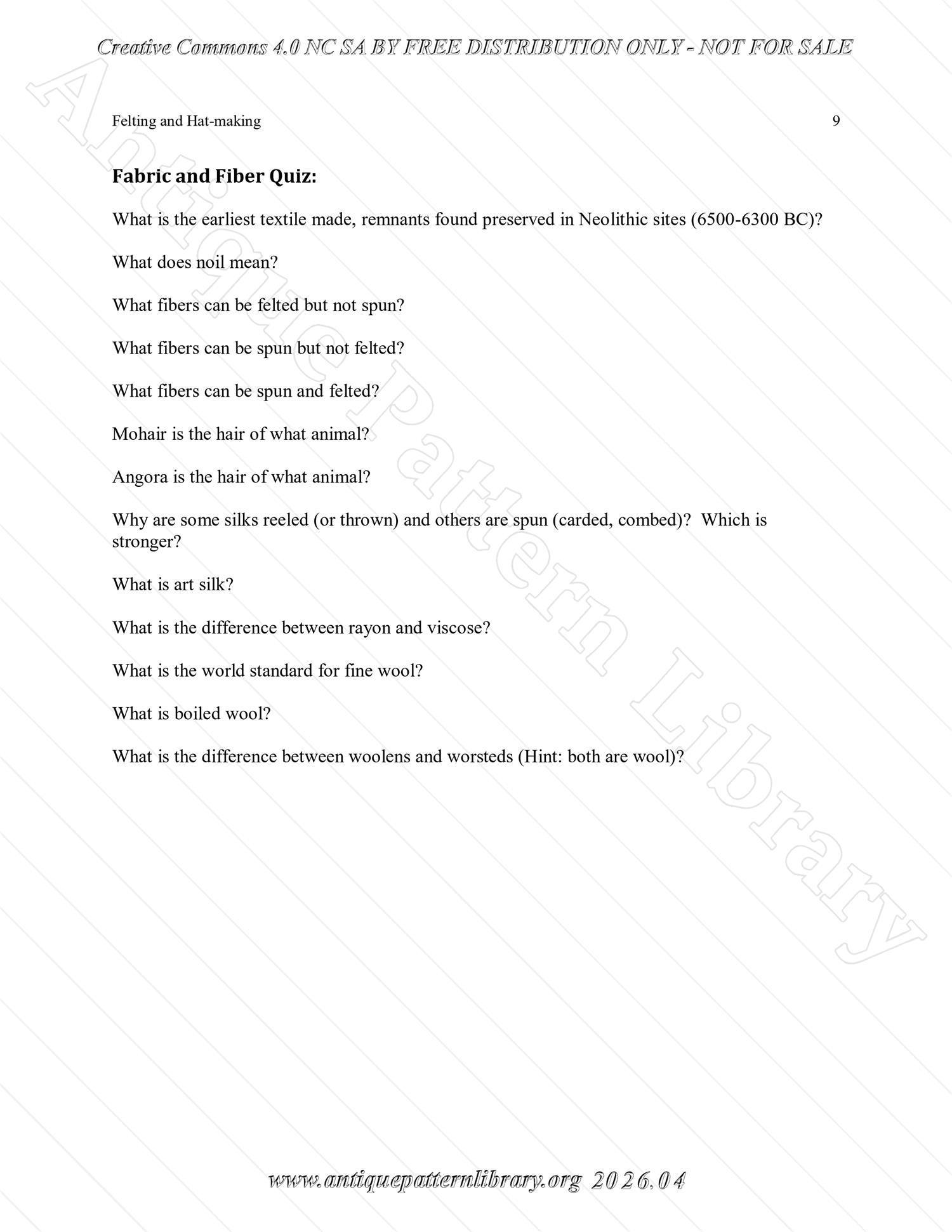 Q-HW001 Interpreting Felting and Hat-Making at Lincoln's New Salem State Historic Site (1830s)