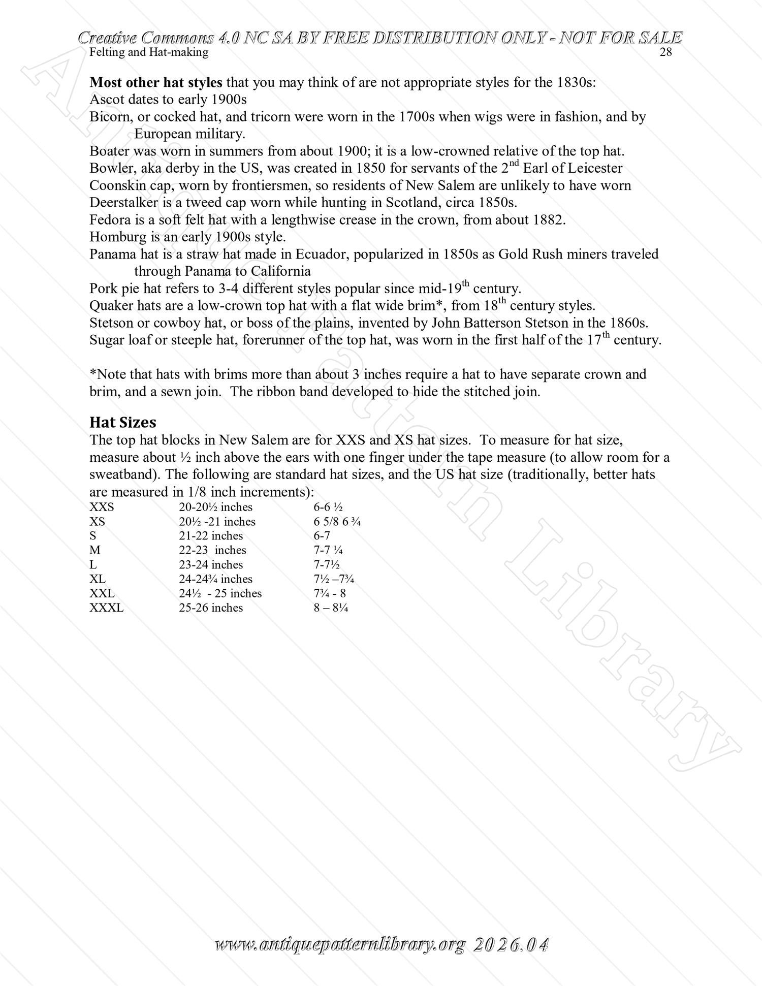 Q-HW001 Interpreting Felting and Hat-Making at Lincoln's New Salem State Historic Site (1830s)