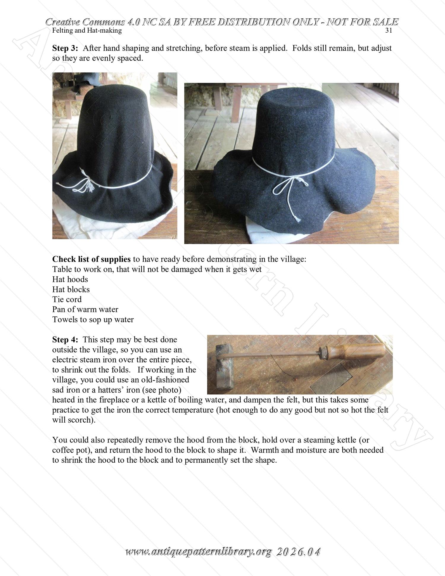 Q-HW001 Interpreting Felting and Hat-Making at Lincoln's New Salem State Historic Site (1830s)