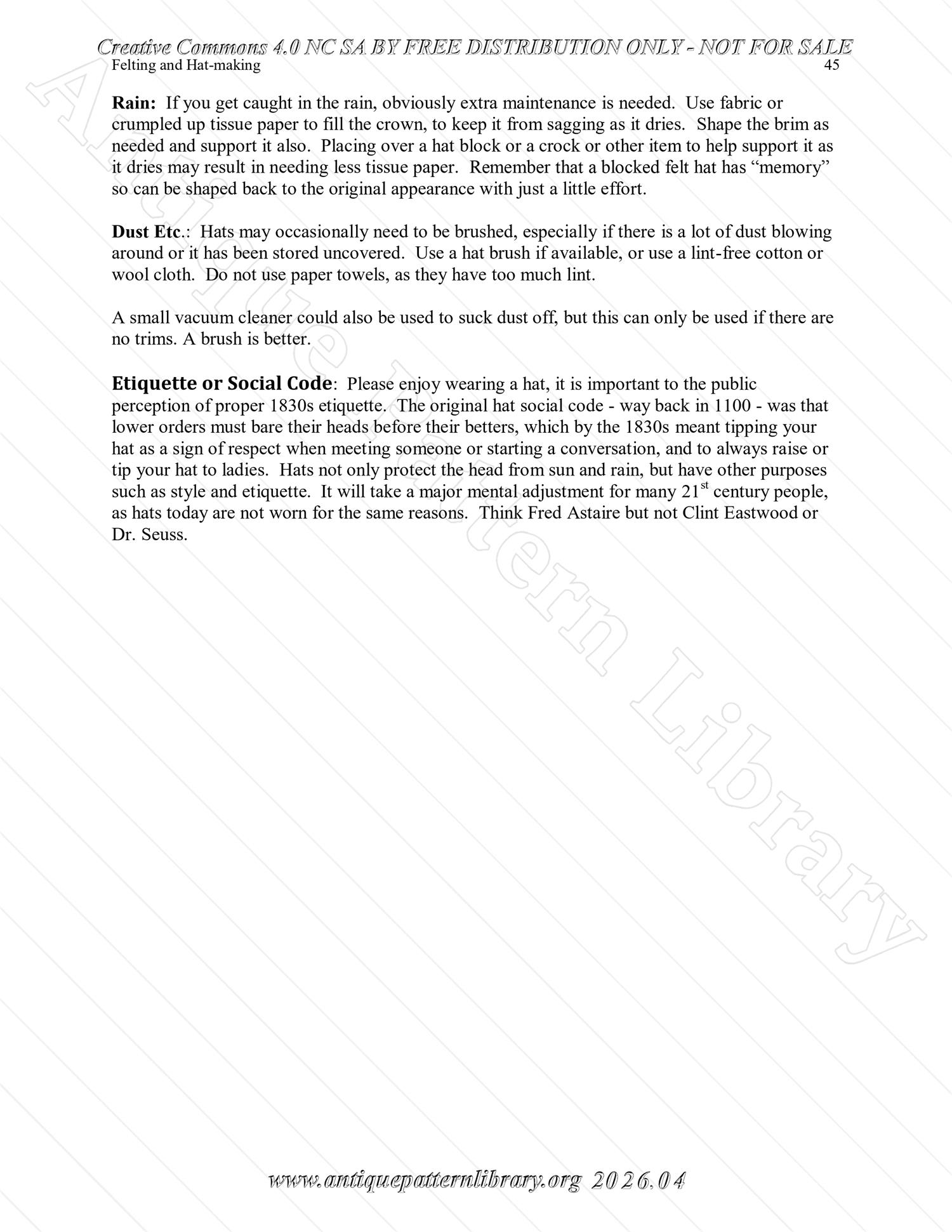 Q-HW001 Interpreting Felting and Hat-Making at Lincoln's New Salem State Historic Site (1830s)