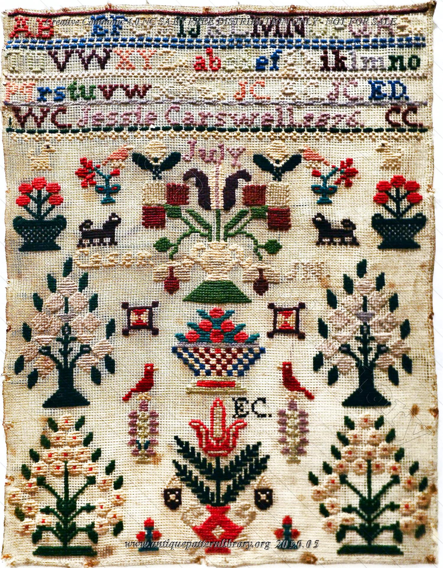 Q-JE001 1876 Jessie Carswell sampler