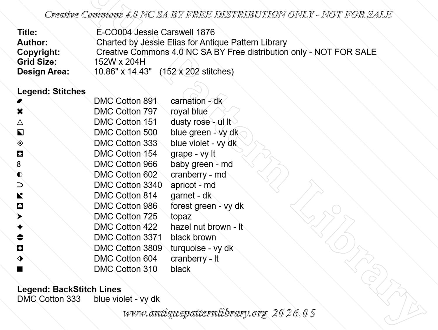 Q-JE001 1876 Jessie Carswell sampler